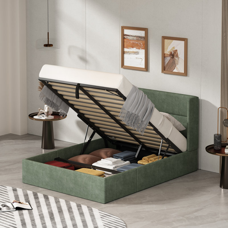 Gaillarde Hydraulic Lift Up Storage Upholstered Platform Bed Latitude Run Color Hunter Green Size Queen